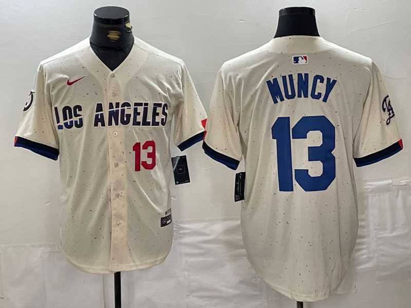 Mens Los Angeles Dodgers #13 Max Muncy Number Cream 2024 City Connect Limited Stitched Jersey